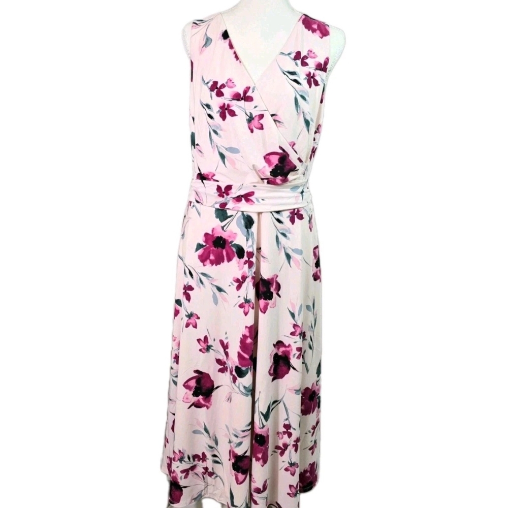 Lauren Ralph Lauren Floral Wrap Maxi Dress Size 16 NWT Pink Sleeveless Belted - Picture 2 of 7